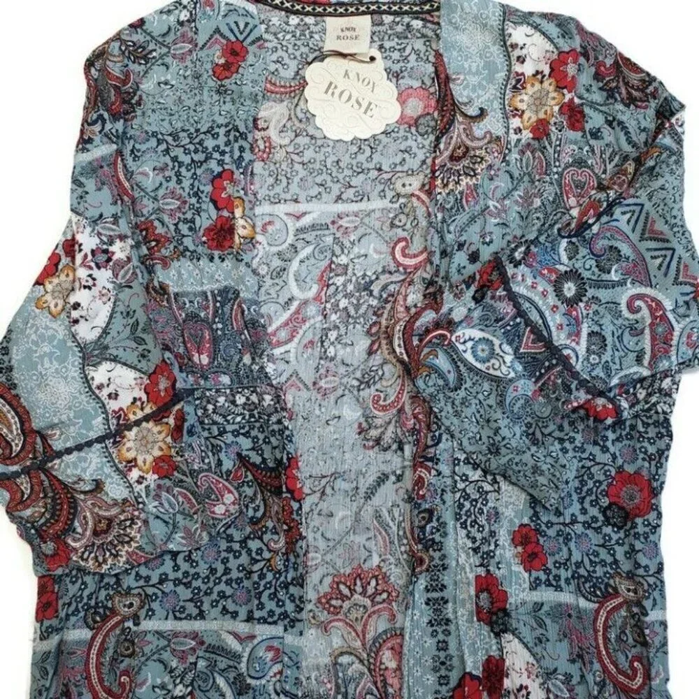 Womens Floral Print Long Sleeve Kimono Jacket Knox Rose Salt Marsh Blue Size S - Picture 5 of 6